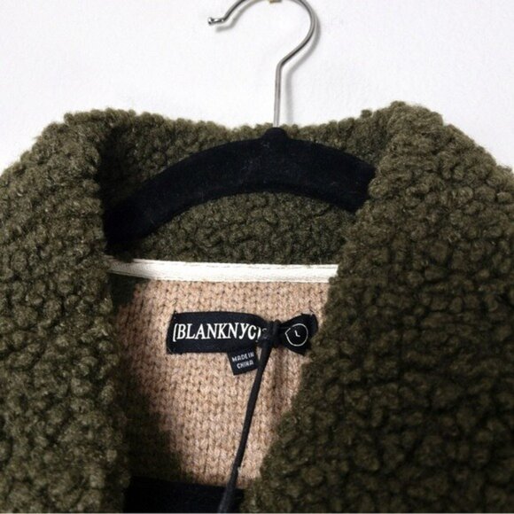 NWT BlankNYC Timber Sweater Cropped Jacket L Olive Teddy Cardigan Sherpa Plaid - Picture 6 of 12